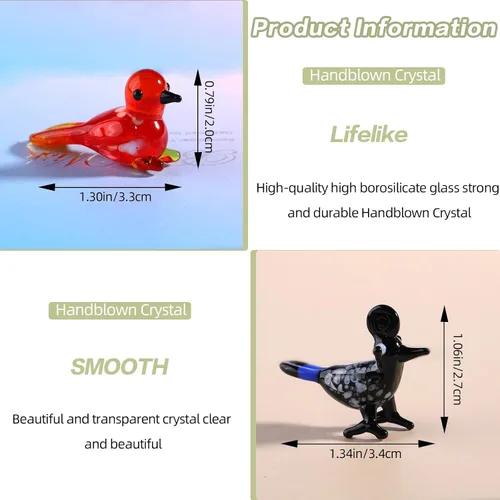 Vista 2 de 8 Figuras de Vidrio Soplado a Mano Figuras de Animales de Vidrio Estatua de Pájaro Pequeño de Vidrio Figuras de Pájaros de Vidrio Incluye Pájaros