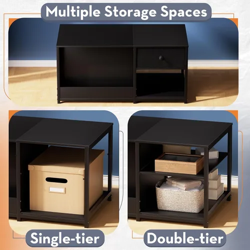 Vista 7 de SINPAID Mesa de centro con almacenamiento, mesas de centro rectangulares para sala de estar, mesa de centro moderna con compartimento de Negro