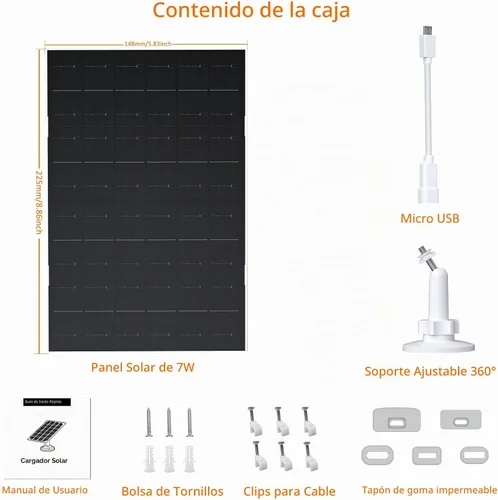 Vista 2 de Panel solar de 7W para Eufycam 2C, 2C Pro, 2 Pro, E20 y E40
