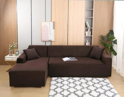 Vista 2 de MIFXIN Funda para sofá en forma de L, 2 piezas, fundas elásticas de felpa elástica para sofá seccional, protector de muebles en forma de L