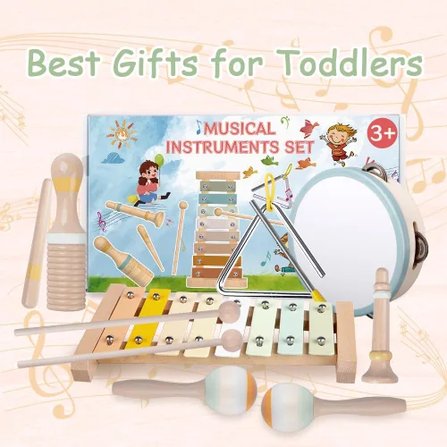Vista 6 de Instrumentos musicales para bebés, juguetes Montessori de madera para niños pequeños de 1 a 3 años, colores neutros, juego de instrumentos
