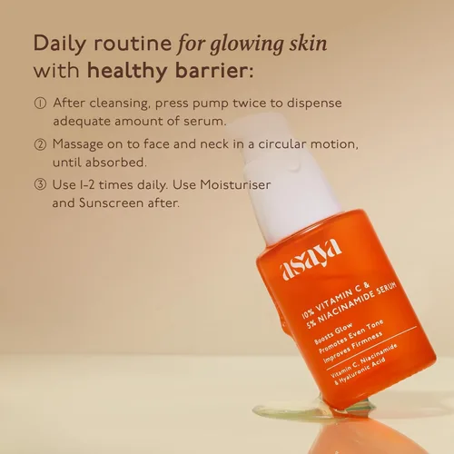 Vista 4 de Asay@ Suero facial con vitamina C al 10% con 5% de niacinamida y ácido hialurónico, fórmula ligera y no pegajosa, para todo tipo de piel, uso
