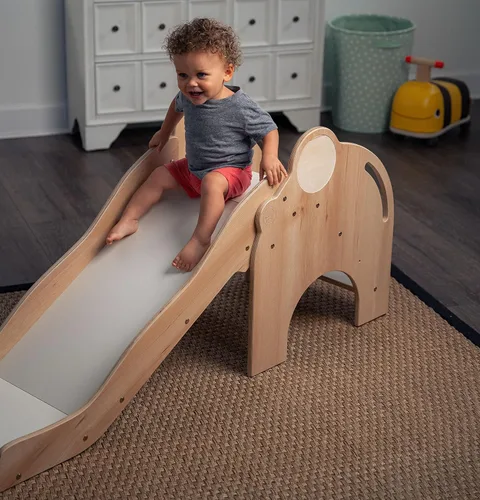 Vista 2 de Avenlur Nima - Tobogán interior con forma de elefante Montessori Waldorf, seguro, resistente y confiable, espacio de juego interior perfecto