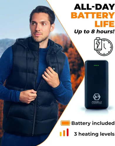 Vista 3 de Foxelli Chaleco calefactado para hombre chaleco ligero recargable por USB con batería incluida Negro