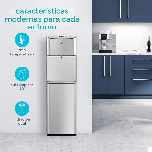 Vista 2 de Avalon Dispensador de agua eléctrico sin botella, 3 temperaturas, reloj digital con control de temperatura, autolimpieza, acero inoxidable