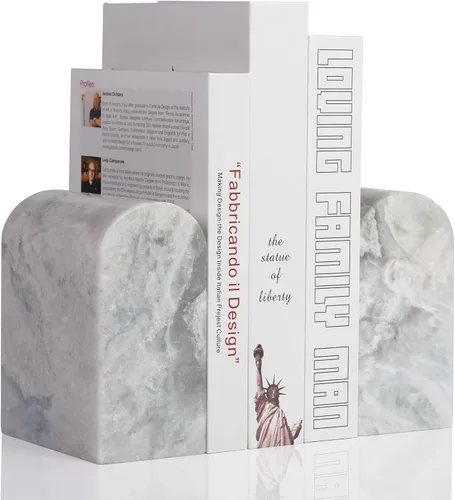 Vista 12 de Koville Sujetalibros de mármol italiano de Carrara para estantes, extremos decorativos para libros, 7 libras, soporte de libros de mármol Bianco