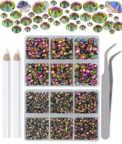 Vista 13 de LPBeads 6000 unidades de diamantes de imitación negros no termofijos, 6 tamaños, cristal redondo, con parte trasera plana, pinzas y bolígrafo