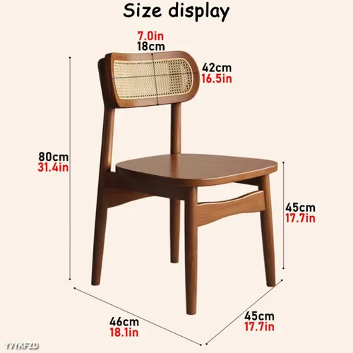 Vista 3 de YVYKFZD Juego de sillas de comedor de madera maciza, sillas de cocina sin brazos, silla de comedor con respaldo de ratán, cómoda silla lateral
