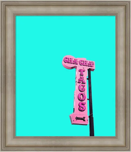 Vista 7 de Amanti Art Impresión artística enmarcada de 23 x 19 pulgadas, letrero de tacos de Cha Chas por Tom Windeknecht, arte de pared de paisajes urbanos