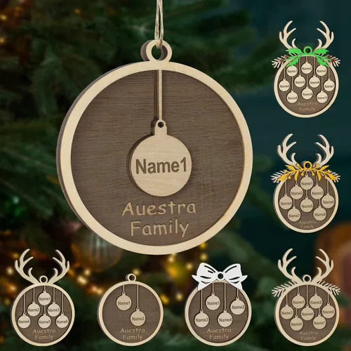 Vista 17 de Adornos de Navidad personalizados, familia de 1 nombre, adornos de Navidad de madera personalizados, decoración personalizada, decoración de árbol