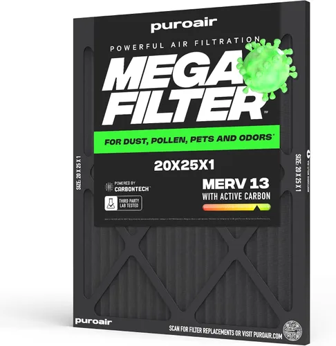 Vista 20 de PuroAir Filtro Mega - Filtro de aire de 12x12x1 MERV 13 para el hogar con carbón activado - Filtros alérgenos, caspa de mascotas, humo, polvo
