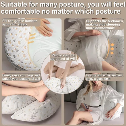 Vista 10 de Almohada de embarazo para dormir, almohada de maternidad con soporte para caderas, espaldas, piernas, almohada de maternidad con funda desmontable