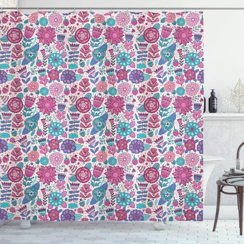 Vista 26 de Ambesonne Cortina de ducha retro, diseño clásico de rayas verticales, imagen, imagen antigua, obra de arte, juego de decoración de baño de tela