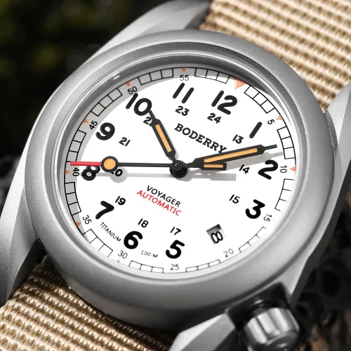 Vista 2 de BODERRY Reloj para hombre de titanio automático de campo de 1.575 pulgadas (1.575 in), reloj militar con función de fecha, 328.1 ft resistente al