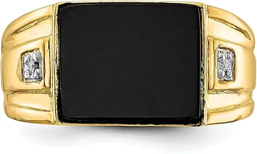 Vista 4 de Anillo de oro amarillo de 14 quilates, tamaño 10.00 para hombre, joyería fina para papá, hombres, regalos para él, Oro amarillo, Diamante Ónix