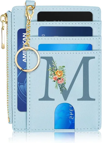 Vista 8 de Tarjetero para mujer minimalista y delgado con bolsillo frontal, bloqueo RFID, cartera compacta con ventana para identificación y bolsillo