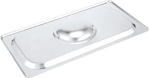 Vista 3 de PINGEUI Paquete de 8 tapas de mesa de vapor de acero inoxidable de tamaño 1/3, cubierta sólida para sartén de hotel con asa para bandeja