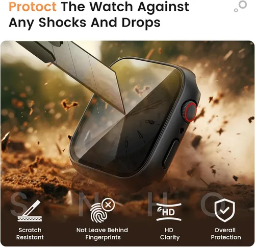 Vista 4 de Goton Estuche de Privacidad Resistente al Agua para Apple Watch Protector de Pantalla, Película de Vidrio Templado Anti-Espía Funda de PC Rígida
