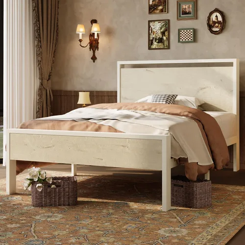 Vista 14 de SHA CERLIN Base de cama de plataforma metálica de tamaño individual de 14 pulgadas con cabecera y estribo de madera, base de colchón, no necesita
