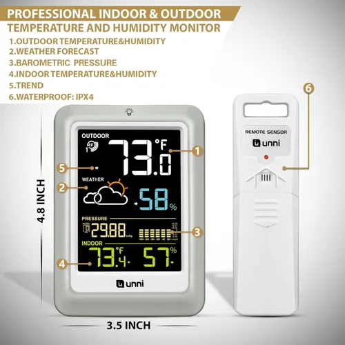 Vista 4 de Termómetro para interiores y exteriores, estación meteorológica inalámbrica Multi colorido