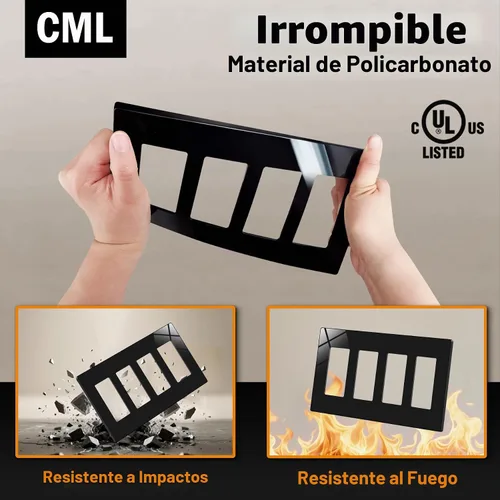 Vista 4 de CML Placa de Pared Decorativa Negra de 4 Posiciones Sin Tornillos, Paquete de 4 Placas de Interruptor de Luz y Cubierta Frontal para Receptáculo