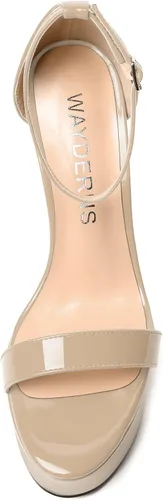 Vista 3 de WAYDERNS Sandalias de tacón alto con plataforma y correa de tobillo para mujer, con hebilla de noche, puntera abierta, de moda, de charol, de 6