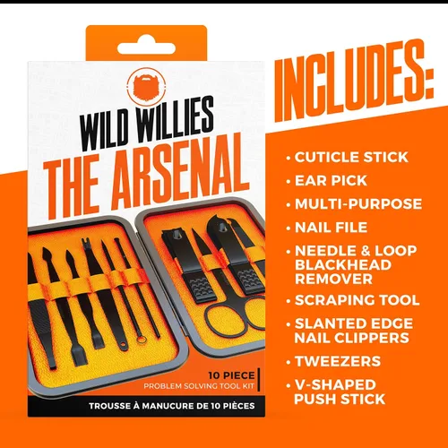 Vista 3 de Wild Willies Kit de pedicura y manicura de 10 piezas para hombres y mujeres, incluye cortaúñas, tijeras, pinzas, limas, kit compacto de aseo de uñas