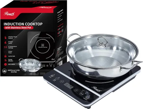 Vista 6 de Rosewill Anafe de cocina por inducción de 1800 W con olla de acero inoxidable, No programable, Negro