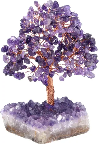 Vista 10 de Jovivi Árbol de Dinero de Cristal Curativo de Gemas de 7 Chakras Naturales sobre Base de Geoda Drusa de Racimo de Amatista, Cristales de Feng Shui