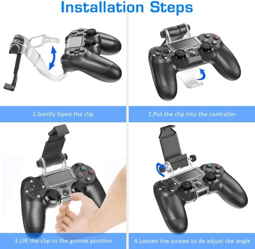 Vista 7 de OIVO PS4 Controller Phone Mount Clip for Rmote Play, Mobile Gaming Clamp Bracket Phone Holder with Adjustable Stand Compatible with Dualshock 4 PS4