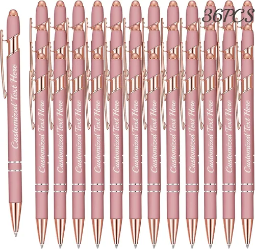 Vista 48 de Aolun Bolígrafo personalizado, bolígrafo grabado personalizado con lápiz capacitivo, 12 unidades, metal suave al tacto, introduce el nombre, Naranja