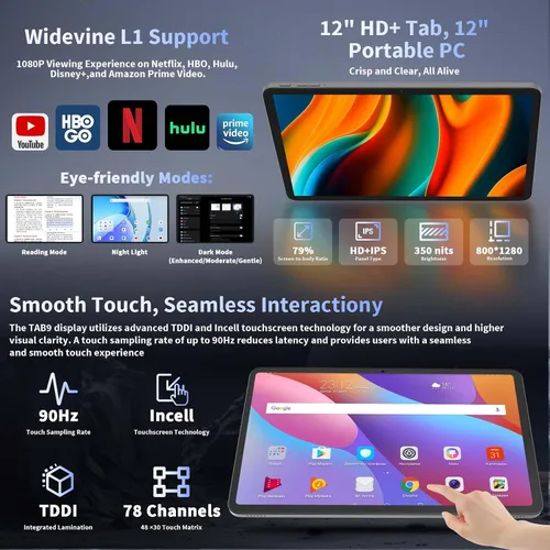 Vista 4 de Tablet 2025 de 12 pulgadas, tabletas Android 15 con teclado, 24GB+256GB+2TB Expand, pantalla 2K, Tablet PC con WiFi 5G, Octa-Core, 8000mAh, BT5.0