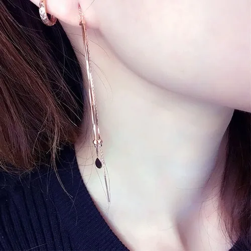 Vista 5 de SAGEKING 2024 New 585 Purple Gold Plated 14K Rose Gold New In Soft Chain Tassel Round Bead Earrings For Women Classic Water Drop Ear Line Jewelry