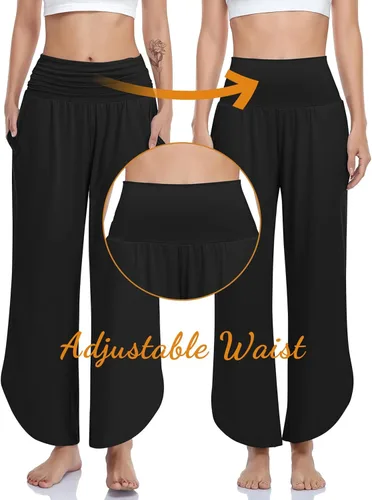 Vista 5 de UEU Pantalones de yoga de pierna ancha para mujer, de cintura alta, cómodos, holgados, casuales, suaves, con bolsillos