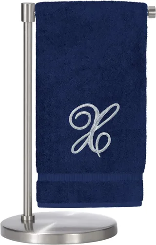 Vista 68 de Script R - Toalla de baño con monograma, regalo personalizado, 27 x 54 pulgadas, juego de 1 toalla bordada con texto dorado, 100% algodón turco Navy