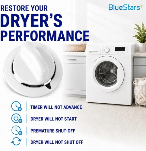 Vista 5 de BlueStars WE1M654 - Pomo temporizador para secadora con anillo de metal reforzado, compatible con secadores GE y Hotpoint, reemplaza a AP3995098