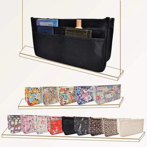 Vista 8 de Bolso de mano estilo cartera de Vercord para mujer con organizador incorporado, estampado bien definido, con manijas y cremallera, tamaño 2, Negro)