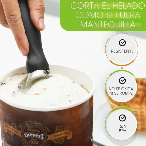 Vista 6 de Spring Chef Cuchara de helado de metal resistente con mango de agarre suave Gris