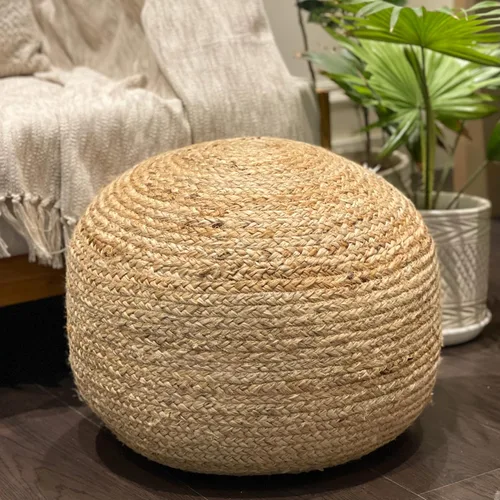 Vista 2 de Chardin home - Puf otomano trenzado natural - Acogedor y bohemio de yute/cáñamo hecho a mano, asientos casuales para el hogar, oficina, dormitorio