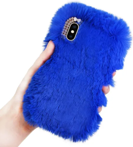 Vista 15 de LCHDA Funda de felpa para iPhone 7/iPhone 8, funda de piel de conejo, funda mullida y esponjosa para niñas, lindo pelo cálido de invierno, funda