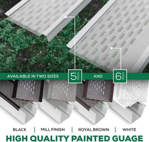 Vista 5 de DIY 5" Protección de hojas Muestra Malla de acero inoxidable Cubiertas de canalón de aluminio con acabado de fábrica Grado profesional Protector