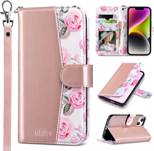 Vista 32 de ULAK Compatible con iPhone 14 Funda Cartera para Mujeres, Cubierta Plegable de Cuero PU Premium con Portador de Tarjetas, Función de Soporte Funda