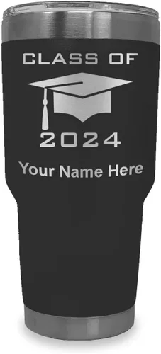Vista 32 de LaserGram Vaso aislado al vacío de 20 onzas, grado de tapa clase de 2024, 2025, 2026, 2027, 2028, grabado personalizado incluido (negro)