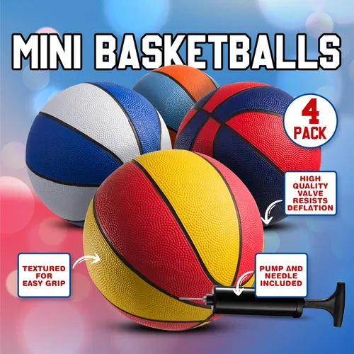 Vista 4 de PlayBolt Mini pelotas de baloncesto de goma de 7 pulgadas, tamaño 3 (paquete de 4) – Baloncesto de piscina para niños en varios colores interiores