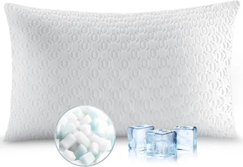 Vista 9 de ALPHA HOME Almohadas tamaño King - Almohada de espuma viscoelástica triturada ajustable para dormir de espalda, de lado y de estómago, alivio