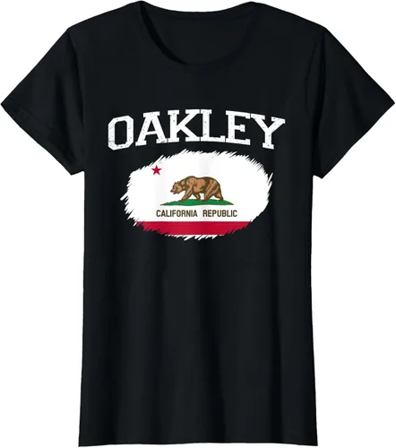 Vista 32 de OAKLEY CA CALIFORNIA Flag Vintage USA Sports Hombre Mujer Camiseta, Negro