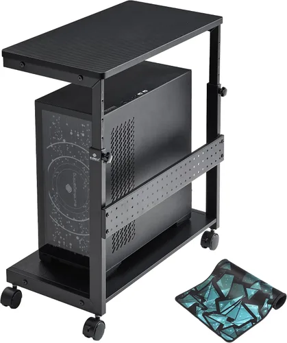 Vista 10 de EUREKA ERGONOMIC Carrito de computadora con soporte para PC, soporte de torre ajustable de 2 niveles para impresora ATX, carrito de metal con ruedas