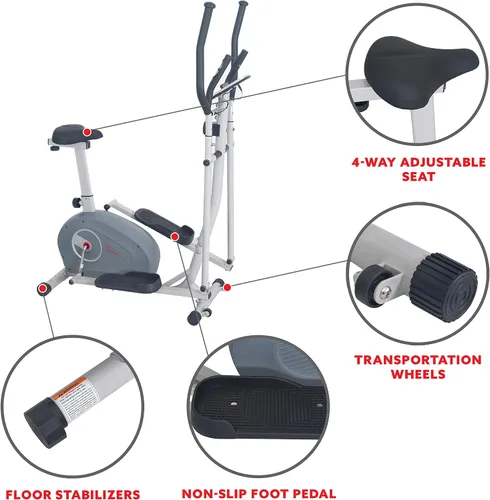 Vista 4 de Sunny Health & Fitness Elliptical and Bike Exercise Machine, Ultra Silent Adjustable Resistance Levels Cross Trainer for Home Gym with Pulse Rate