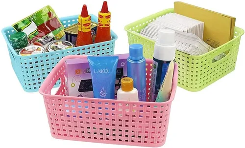 Vista 6 de Cesta de almacenamiento pequeña de colores, cesta de tejido de plástico, juego de 6