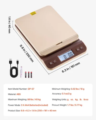 Vista 7 de VEVOR Báscula postal de envío digital, alta precisión de 0.1 oz, escala postal de 88 libras con función de sujeción/tara/apagado automático, diseño
